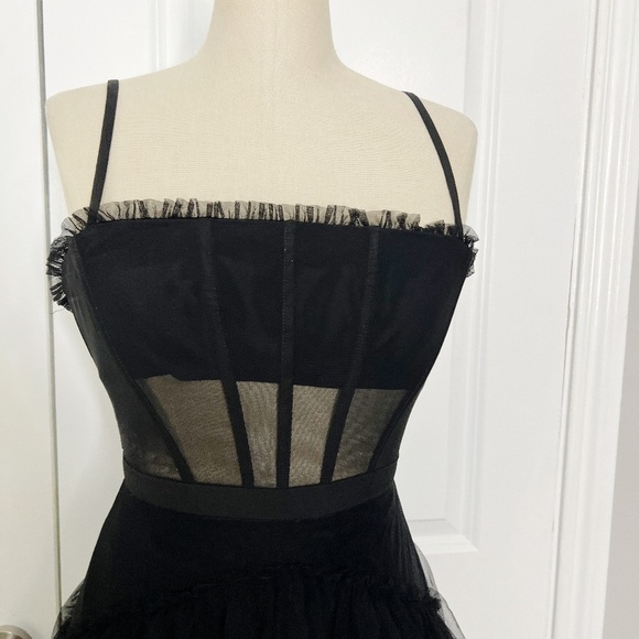 Betsy & Adam Tiered Tulle Ruffle Gown Size 2 Black Maxi Dress Corset - Picture 9 of 14